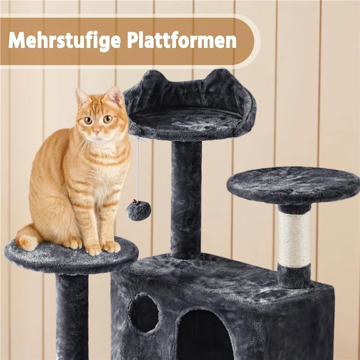 Yaheetech Kratzbaum mit 2 Höhlen – 158 cm hoch – 49 x 49 cm – Schwarz