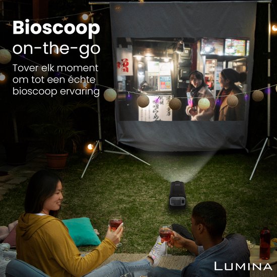 Lumina® Pro Mini Beamer 2025 – Tragbarer 4K-Smart-Projektor mit WLAN 6 und Bluetooth 5.2 – Kompatibel mit iOS und Android – Ideal für das Heimkino – Schwarz