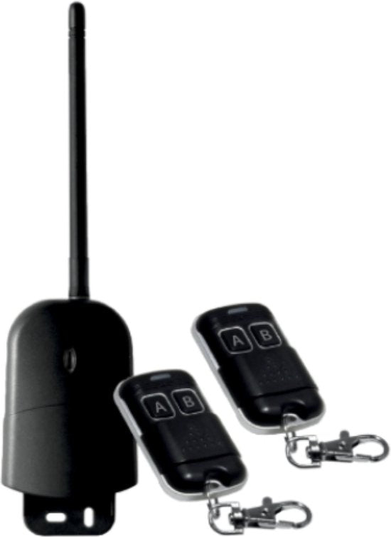 Unitronic Wireless 2-Kanal-Fernbedienungsset: 2 Sender & 1 Empfänger, 433,92 MHz, für 140 Geräte, energieeffizient, ideal für einfache Hausautomation im Innen- und Außenbereich