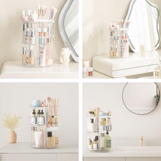 Drehbarer Make-up Organizer - Transparent - Drehbar - Für - Schminkpinsel - Schminkschwamm - Schminktisch - Box Mädchen - Geschenkset - Kinderset - für Mädchen