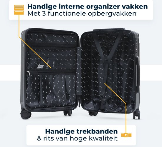 Pathsail - Handgepäck Koffer - 38 x 24 x 57 cm - ABS - Leichter Trolley - Inkl. TSA-Schloss & Spinner-Räder - Schwarz