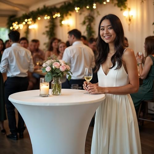 Detex Tischbezug für Cocktailtisch, elastisch – 5 Stück – Weiß