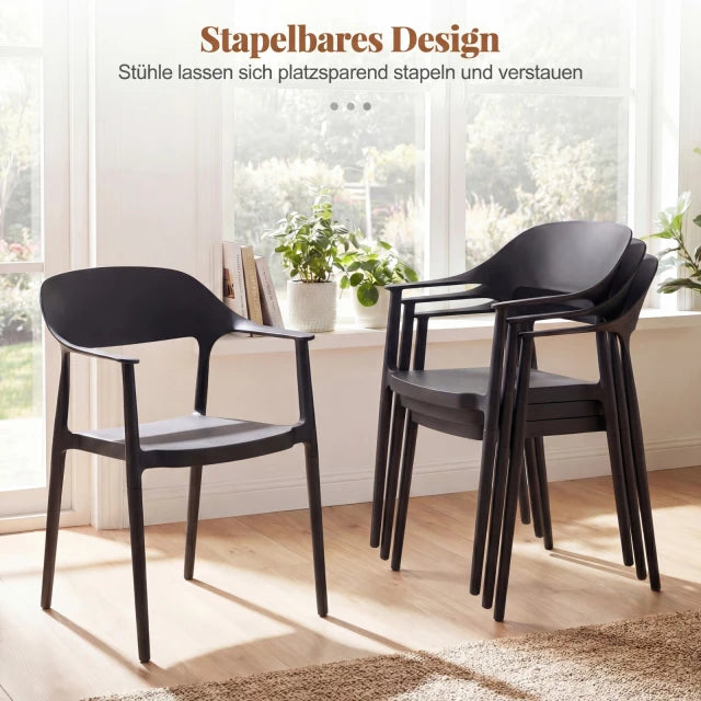Coast Stapelbare Esszimmerstühle 4er Set - Kunststoff Gartenstühle 57 x 53 x 83 cm - Schwarz