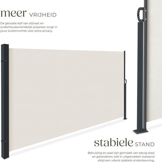 tectake® Ausziehbarer Windschutz mit Aufrollmechanismus – 300 x 160 cm – Seitenmarkise mit Aluminiumrahmen – Sonnenschutz – Gartenschutz – Beigefarbene Balkonmarkise – Undurchsichtiger Sichtschutz – Markisentuch