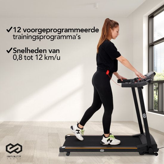 Infinity Goods - Laufband mit Neigungsfunktion - klappbar - inkl. Tablet-Halterung - bis zu 12 km/h - 132 x 60 x 117 cm - Schwarz