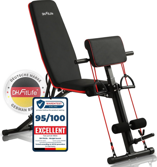 DH FitLife zusammenklappbare Hantelbank mit Curlbank und Beinstrecker, multifunktional - 7 Stufen