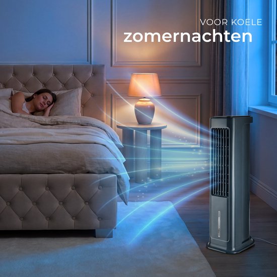 tectake® 4-in-1-Luftkühler Alaska – 5 l Wassertank – 3 Stufen – Luftkühler – Luftkühler mit Schwenkfunktion – Timer – Fernbedienung – Kühlelemente – Luftbefeuchter – Ventilator – Luftreiniger – Anthrazit