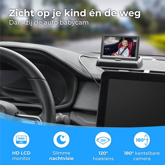 Nuvance - Babykamera - rutschfest und verstellbar - inklusive 4,5 Zoll Monitor - Schwarz