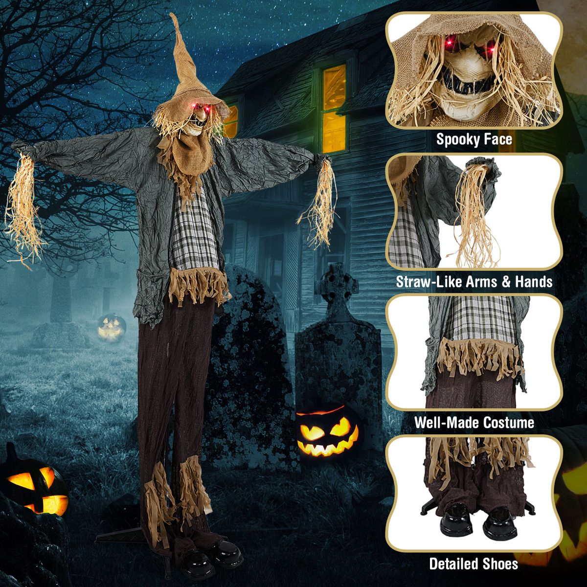 Coast Halloween-Vogelscheuche – animiert – geräuschgesteuert – leuchtende Augen – 213 cm