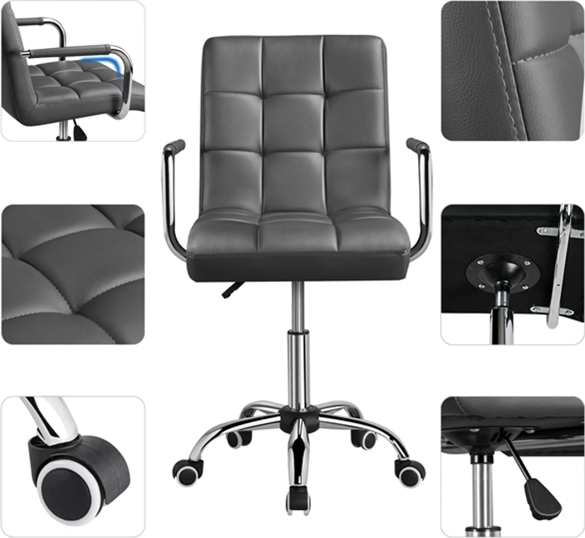 Yaheetech Luxus-Bürostuhl aus Kunstleder 88,5–103 cm – Stilvolles Grau – Polyurethan und Stahl