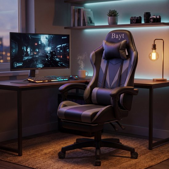 Bayt Gaming-Stuhl – Gaming Chair – Gaming-Stuhl – Ergonomischer Bürostuhl – Verstellbar – Schwarz und Grau