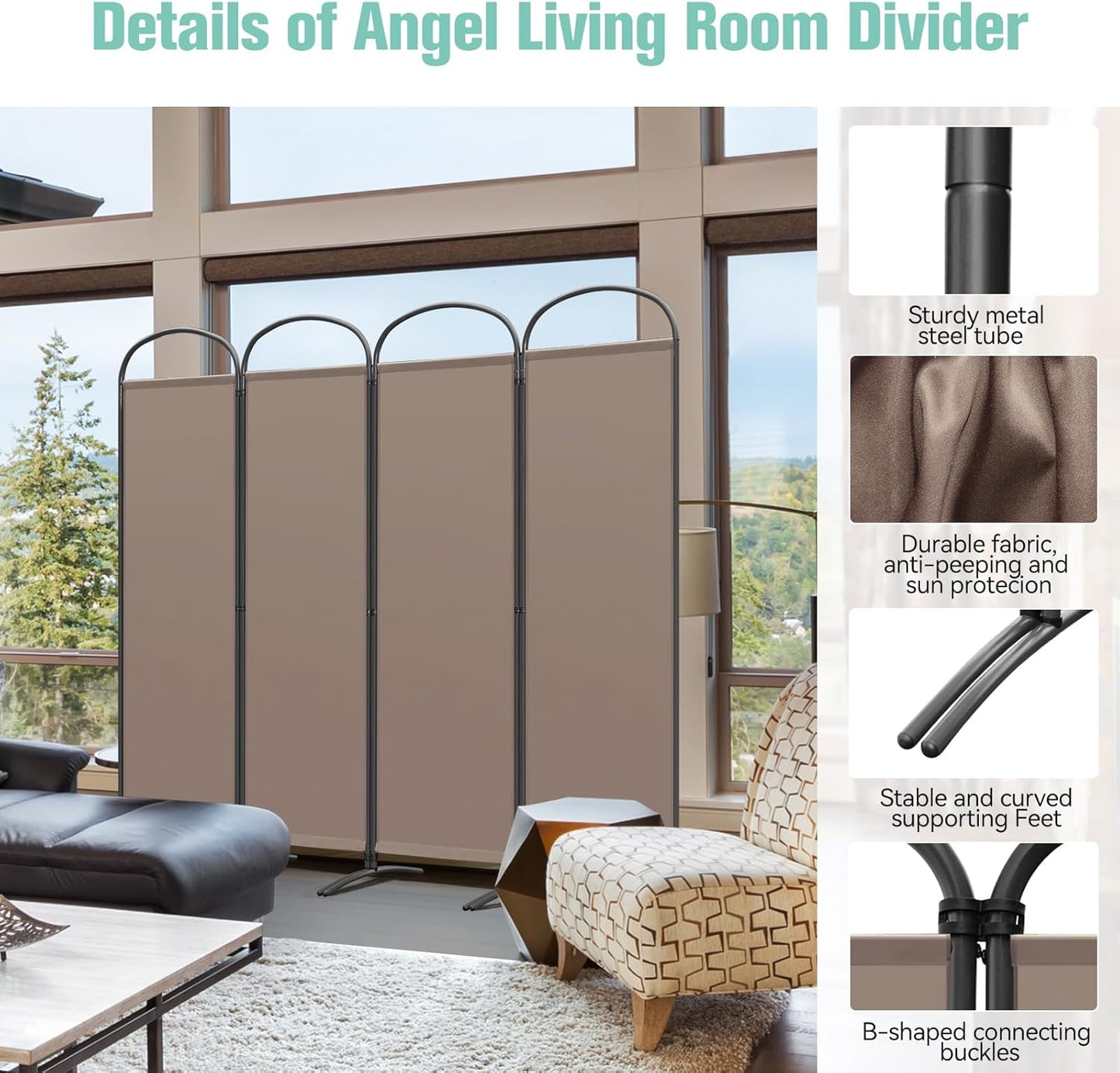 Angel Living Faltwand - 4 Paneele - 224 x 182 cm - Braun