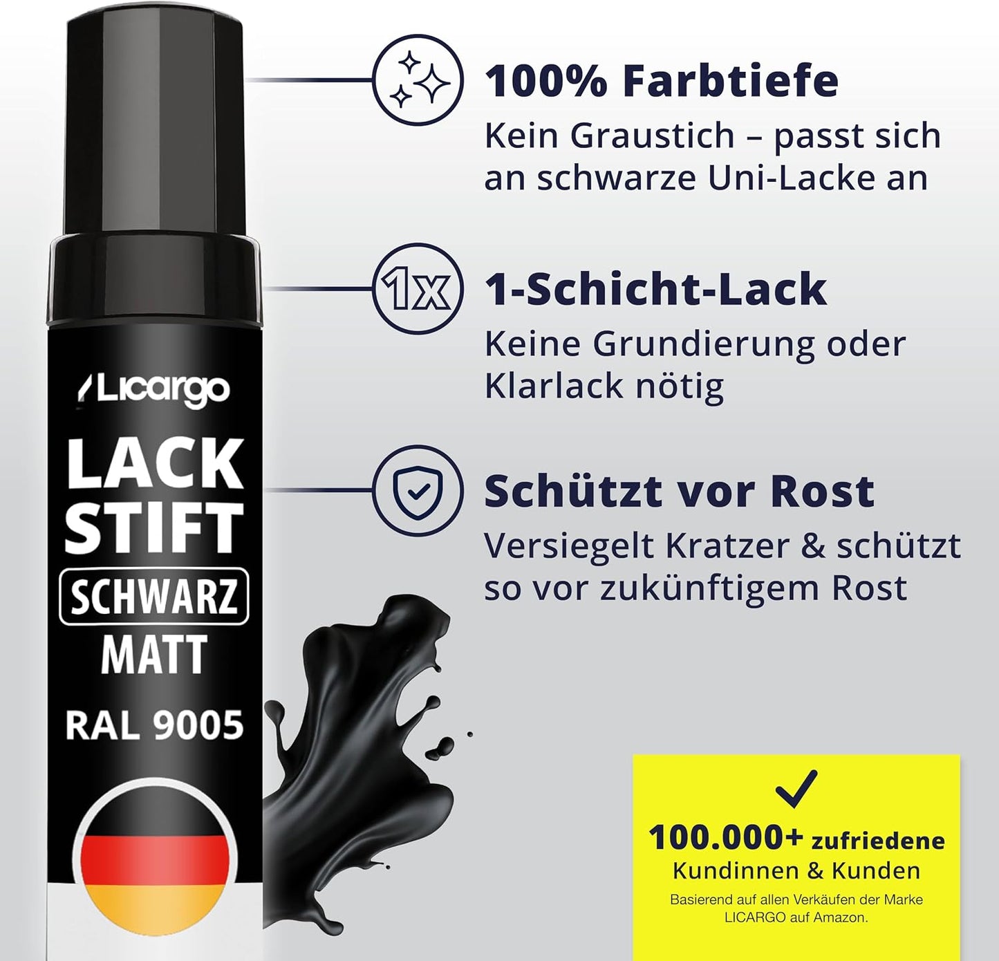 LICARGO Lackstift Mattschwarz 12 ml – Auto, Felgen, Fahrrad und Metall