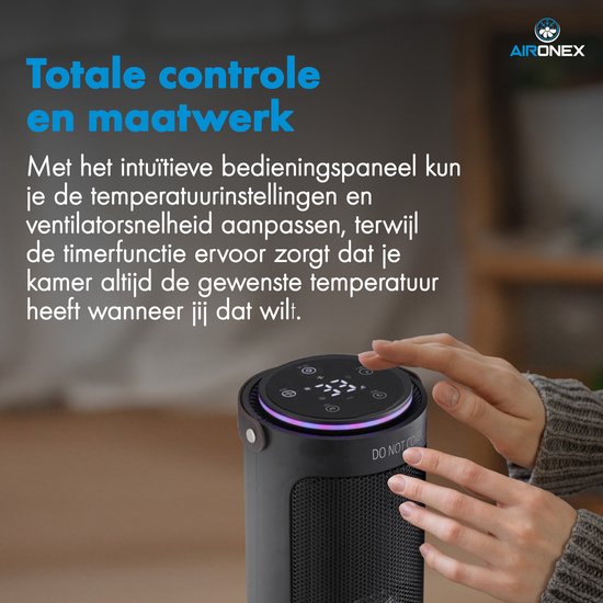 Elektrische Heizung 2000 Watt von Aironex - Keramischer Schwarzer Heizlüfter - Elektrische Heizung - Elektrische Heizung - Heizgerät - Heizlüfter mit Fernbedienung und Timerfunktion
