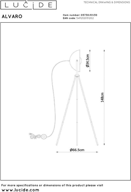 Lucide ALVARO – Stehlampe – 1xE27 – Schwarz