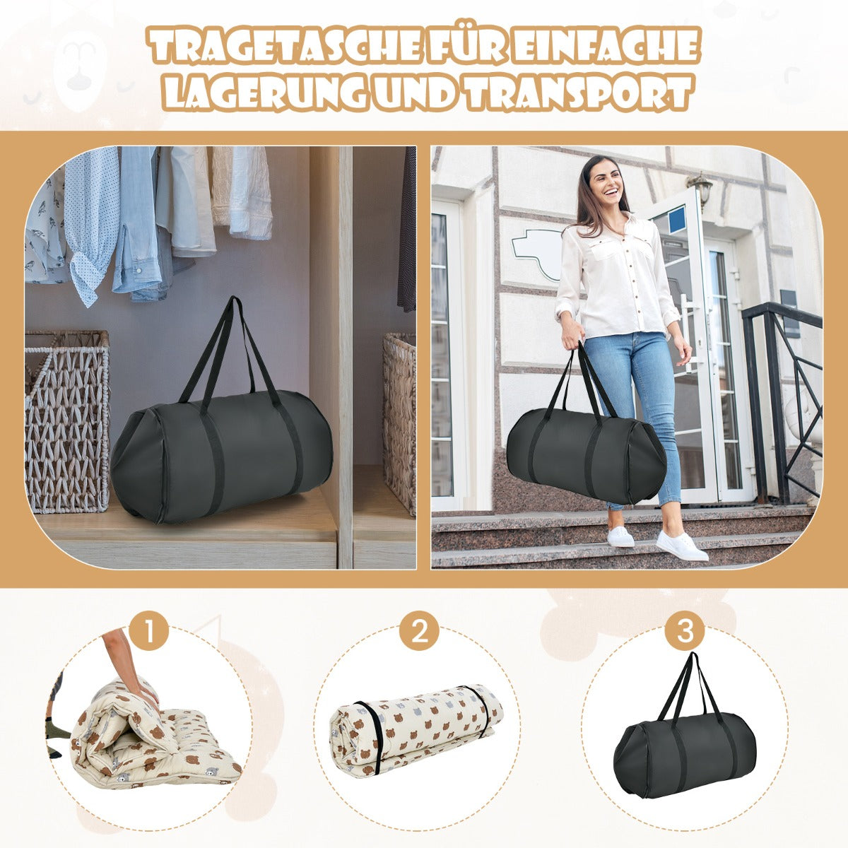 Coast Futonmatratze mit abnehmbarem Bezug und Tragetasche - 90 x 200 cm - Creme