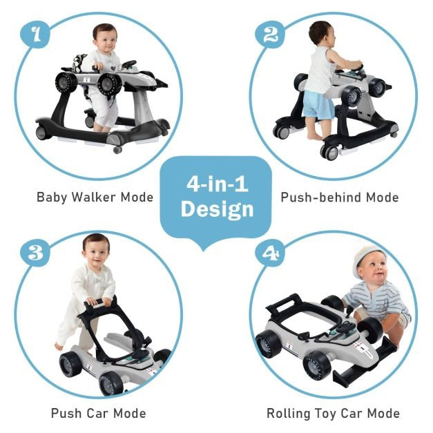 4-in-1 Kinderwagen mit einstellbarer Höhe und Geschwindigkeit Baby Cart mit Anti-Rutsch-Pads zusammenklappbar Baby Walker schwarz/gelb/blau/grau/weiß/rot