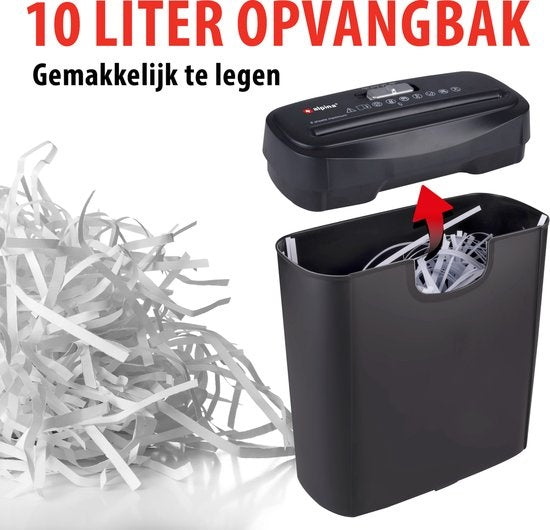 alpina - Aktenvernichter für 6 Blatt und Kreditkarten - 10L Abfallbehälter - Überhitzungsschutz - Schwarz