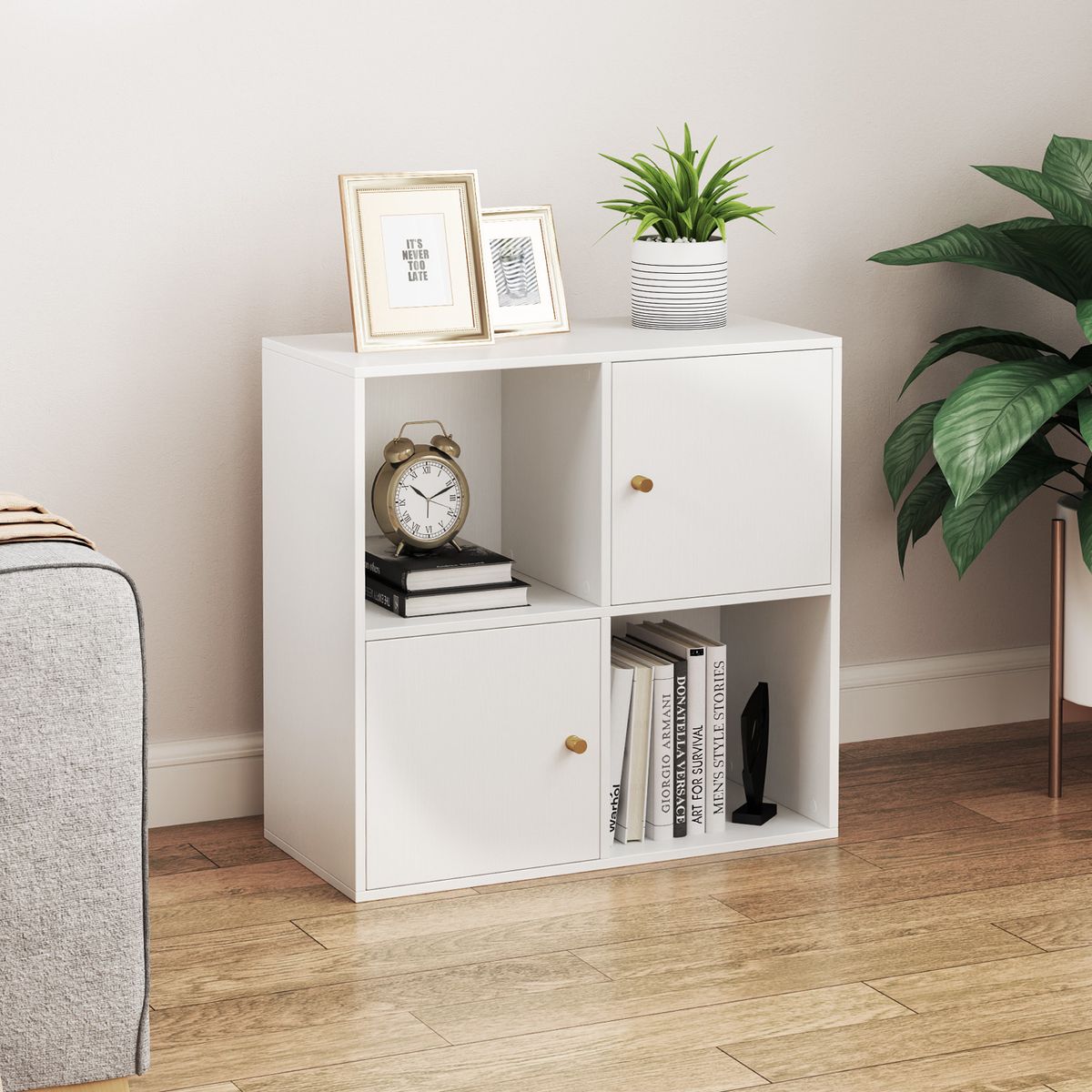 Coast Bücherregal mit 4 Fächern – mit Kippschutz – 2 Türen – weiß – 60 x 29 x 60 cm