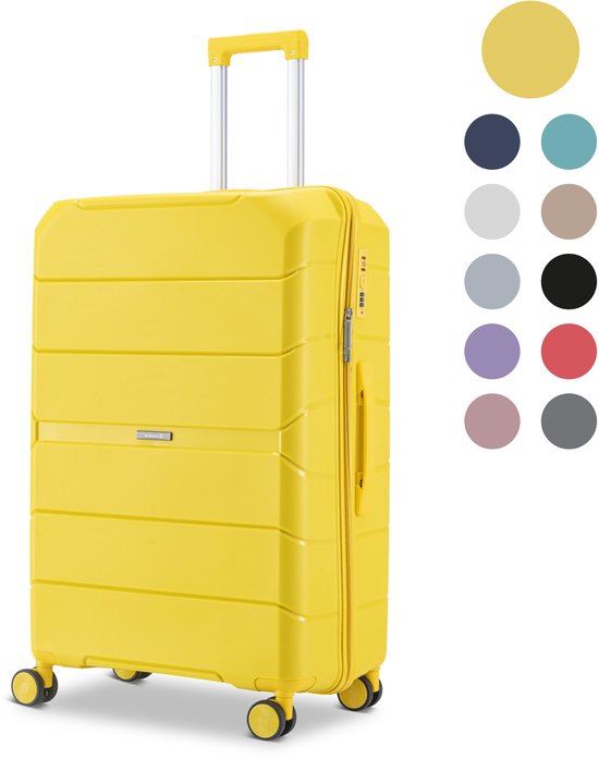 SKYCASES Urban Adventurer - Mittlerer Reisekoffer - Zahlenschloss - 44x27x66cm - 78L - Reisekoffer mit Kofferschloss - Spinner-Räder - Gelb
