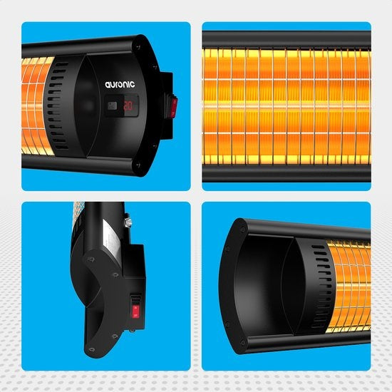 Auronic Terrassenstrahler - Infrarot - Strahler - Elektrisch - 2500W - Fernbedienung - 4 Stufen - Schwarz