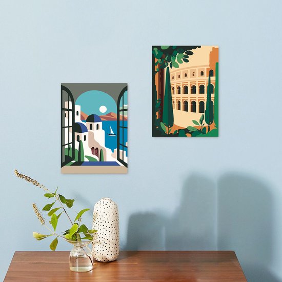 Rubye® Malen nach Zahlen Erwachsene - Italien - Inklusive Farbe und Pinsel - Leinwandmalerei Leinwand ohne Rahmen - Malen nach Zahlen - Doppelset - 15x20cm