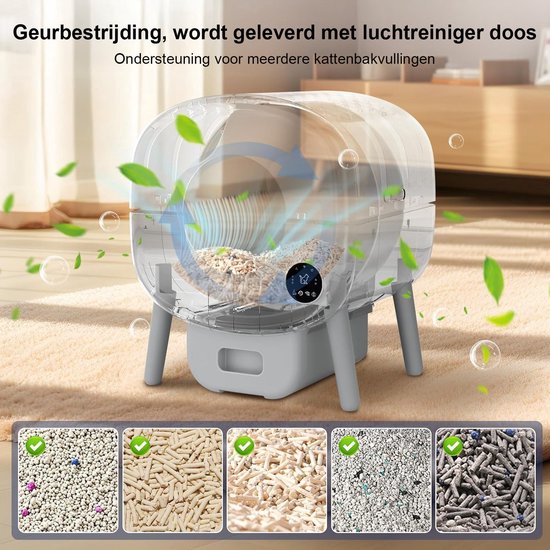 Selbstreinigende Katzentoilette – Automatische Katzentoilette mit großem Fassungsvermögen – XXL 95 l – Elektrische Katzentoilette – inkl. App-Steuerung, Katzentoilettenmatte und 3 Rollen Auffangbeutel