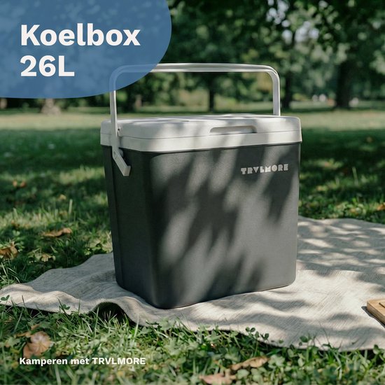 TRVLMORE Cool Box 26L - 65-Stunden-Kühlung - Kühlbox - Inklusive 2 Kühlelemente - Anthrazit