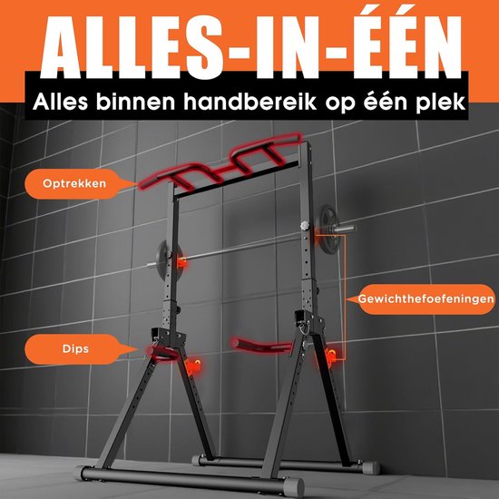 DH FitLife Foldable Power Tower Dip Station | Freistehende Klimmzugstange bis 150 kg mit Dipstangen und Langhantelauflagen | Kraftstation Power Tower | Fitness Station