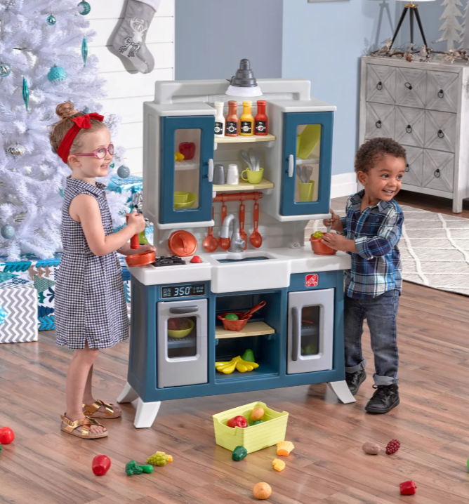 Step2 Modern Farmhouse Spielküche – Blau/Weiß/Grau – 76,2 x 121,9 cm