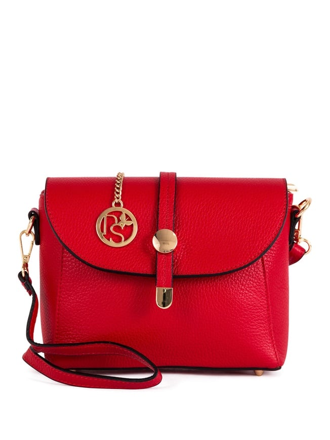 Pia Sassi Italienische Lederhandtasche - Rot - 25 x 19 x 8 cm