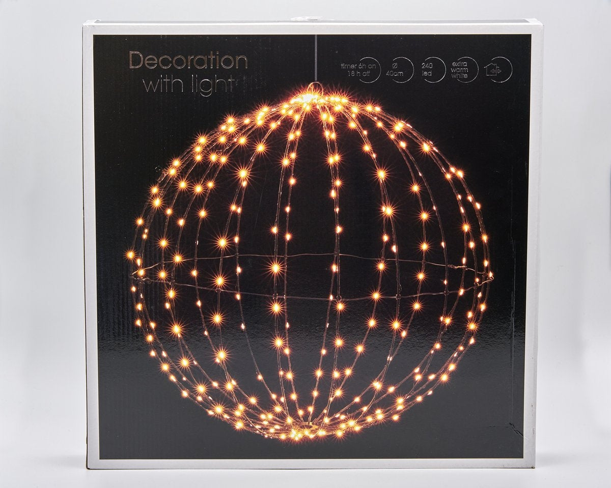 Weihnachtsbeleuchtung - Leuchtkugel - 50cm - Metall - mit Timer - Warmes Licht