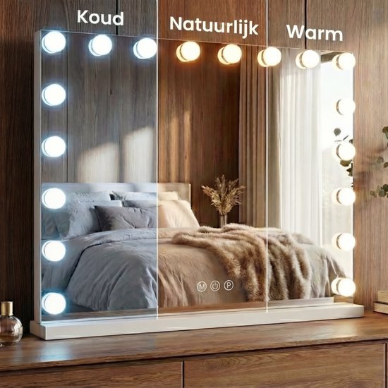 Bayt Hollywood-Spiegel – Make-up-Spiegel – Spiegel – Hollywood-Spiegel 80 x 60 – Dimmbar – 10-fache Vergrößerung – Mit Beleuchtung und Bluetooth – USB-Anschluss – 80 x 60 – Weiß