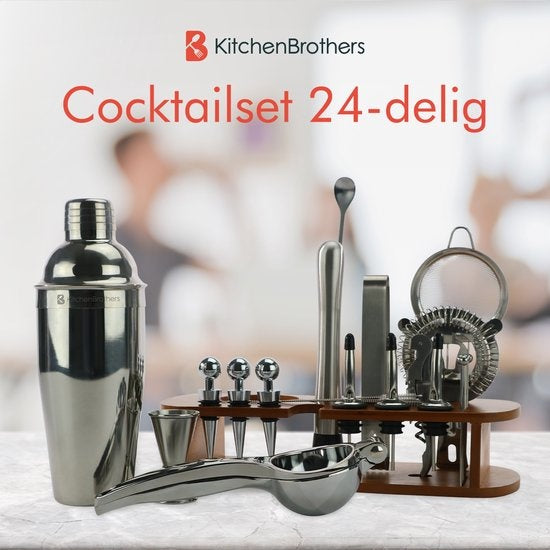 KitchenBrothers Cocktail Set mit Cocktail Shaker - 25 Teile - Deluxe Set - Geschenkverpackung - Hellbraun/Bambus