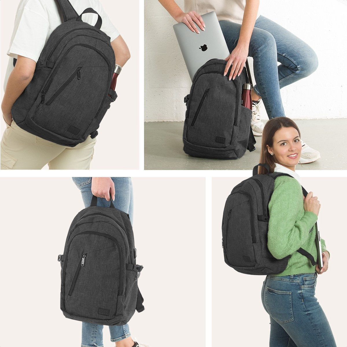 TRVLMORE Rucksack - 25L - 15.6 Zoll - Laptop-Rucksack - Schultasche - Unisex - Spritzwassergeschützt Anthrazit
