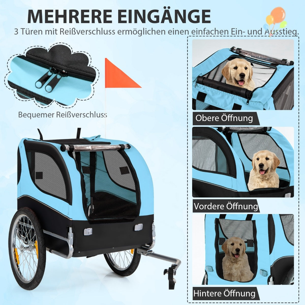 Coast Dog Trailers für Fahrräder PET-Anhänger für Fahrrad 40 kg belastbar blau