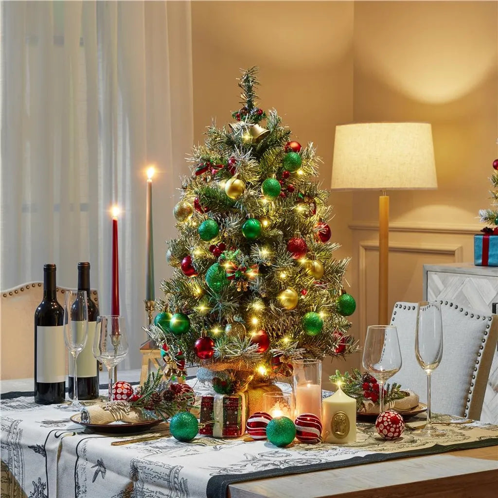 Yaheetech 2-teiliges Set: Kunstweihnachtsbaum 92 cm mit Schnee und LED