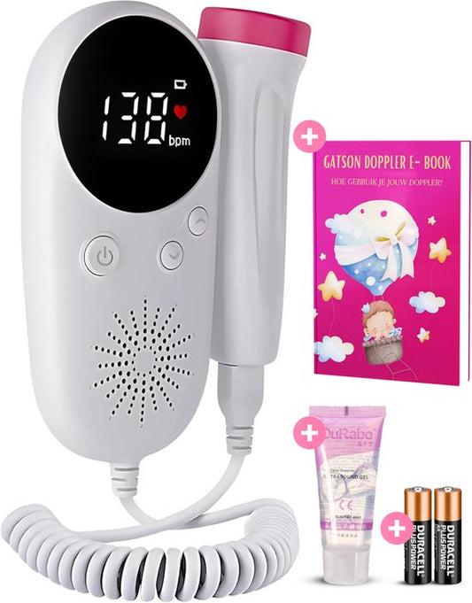 Gatson Doppler Plus - Inklusive E-Book, Doppler-Gel und Batterien - Doppler Baby - Baby-Herz-Monitor - Baby-Dusche-Geschenk - Schwangerschaft