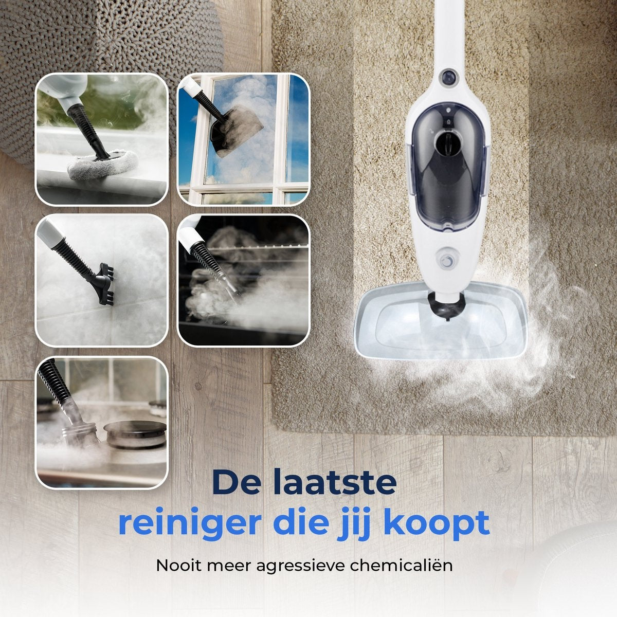 URGOODS - Hochdruck 2-in-1 Dampfreiniger & Händetrockner - Weißer Kunststoff - Inklusive 8 Aufsätze & 2 Mikrofasertücher - Für Boden & Sofa - Multifunktional & Hygienisch