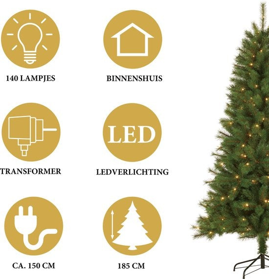 Giftsome Künstlicher Weihnachtsbaum mit Lichtern - Weihnachtsbaum 185 CM - Künstlicher Baum mit LED