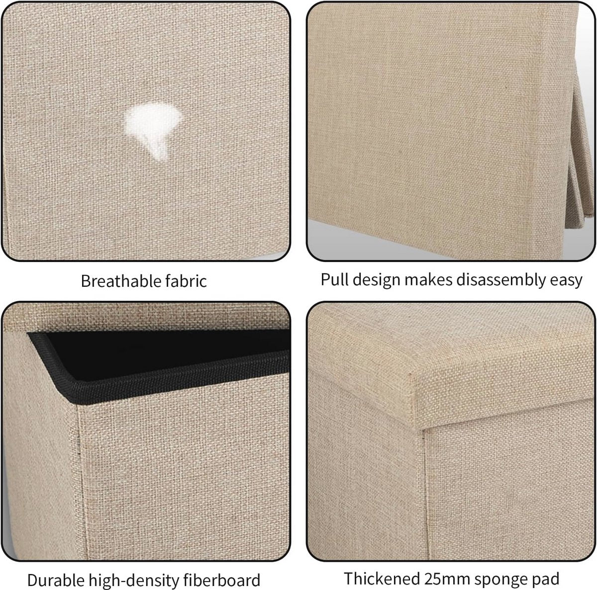 Ceruzo faltbarer Doppelsitzhocker mit Ablage - beige - 76 × 38 × 38 cm - Polyester/mdf