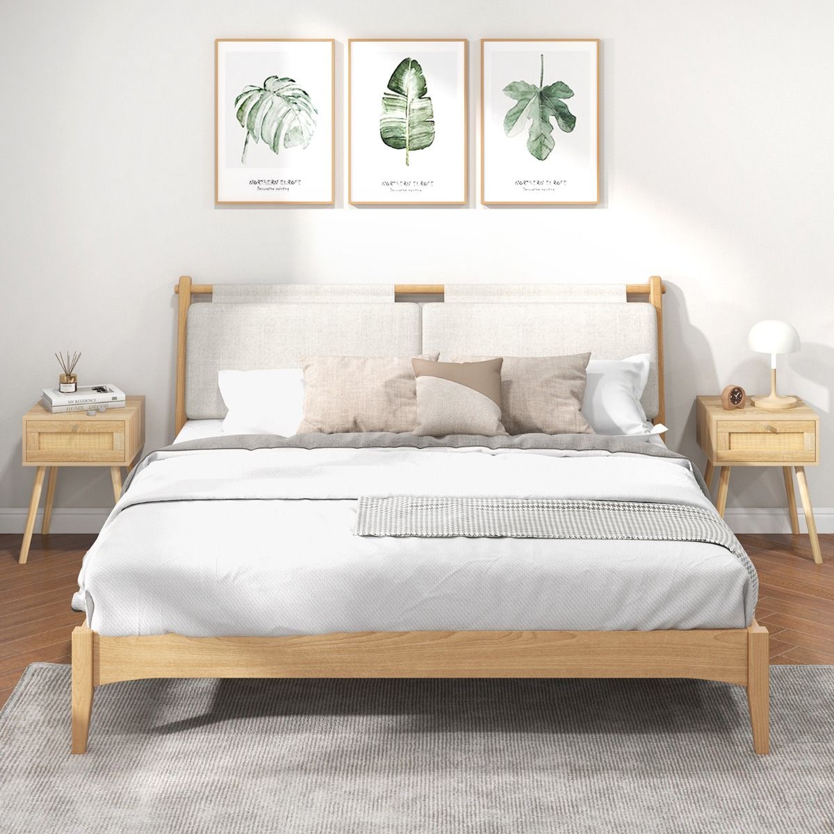 Coast 2er-Set Rattan-Nachttische – mit Schublade – Beine aus Massivholz – Eiche natur – 40 x 40 x 55 cm