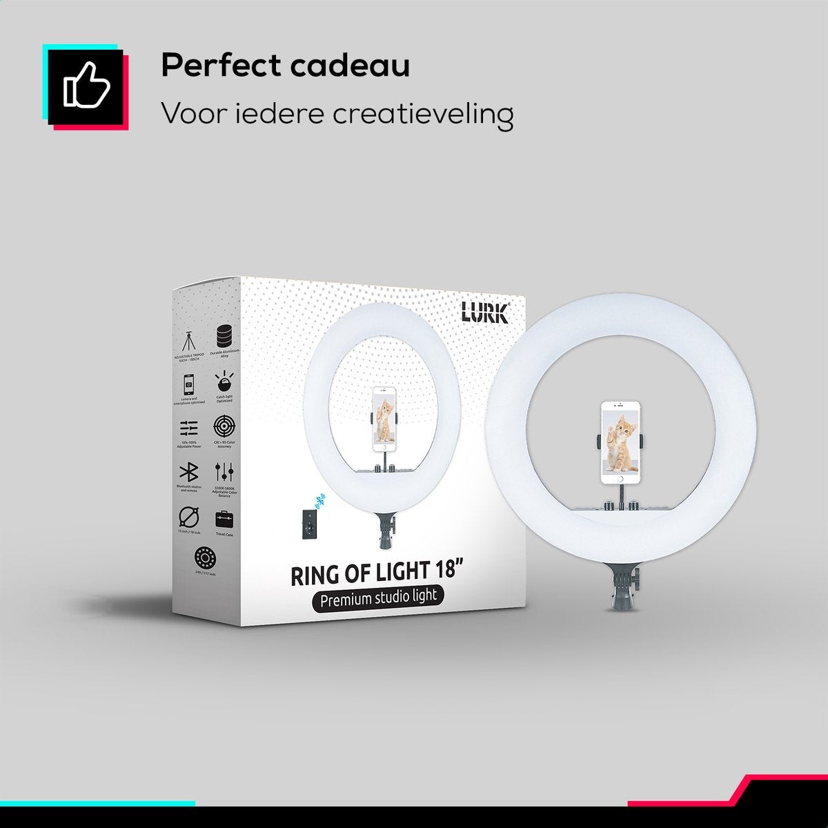 LURKÂ® Ringleuchten-Set PRO 18 Zoll - Verstellbares Stativ & Fernbedienung - LED - Geeignet für Smartphone und (Action-)Kamera