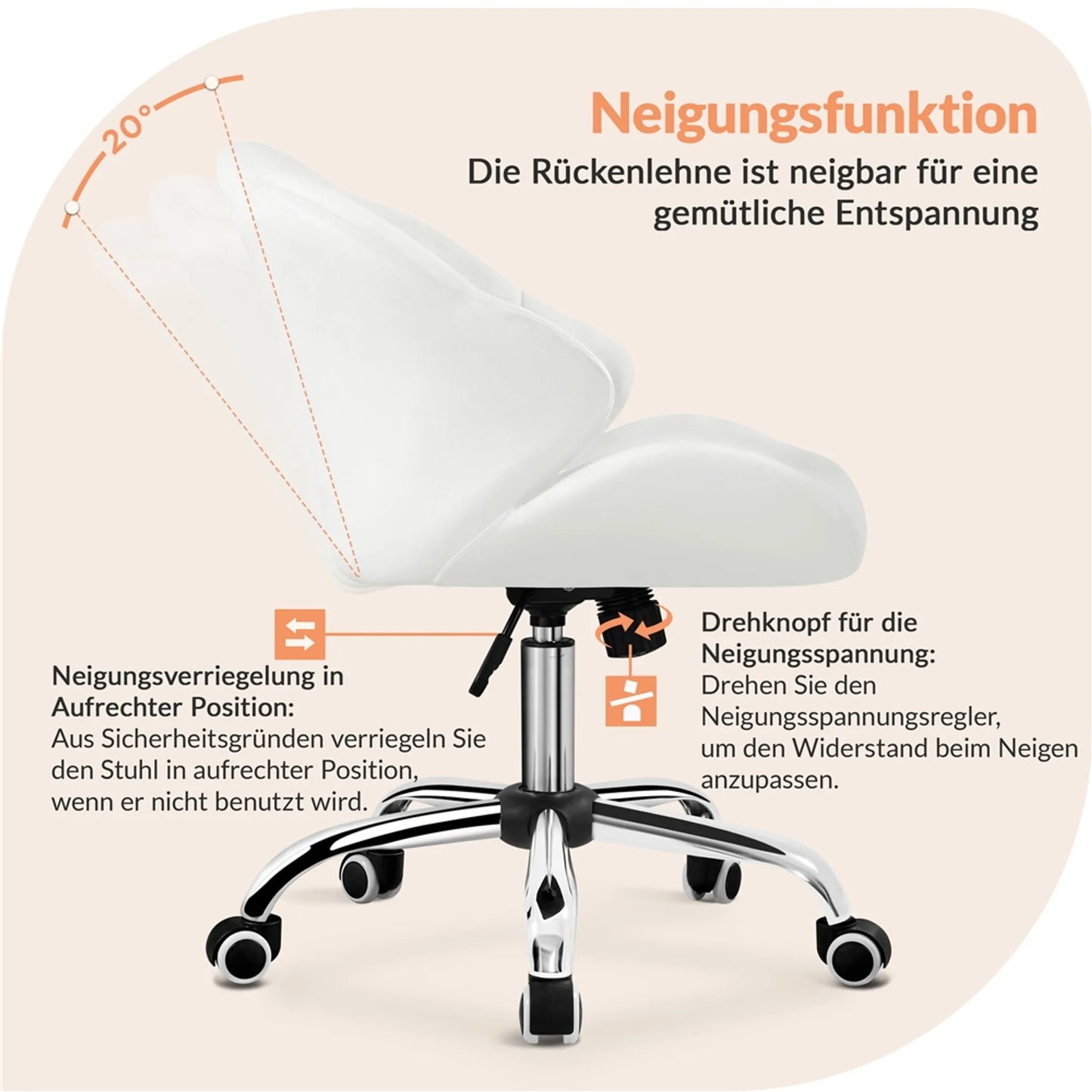 Yaheetech Bürostuhl Shell-Shaped - Features Swing-Funktion und höhenverstellbare Gaslift und gepolsterte Rückenlehne - für Home-Office und Schlafzimmer - Weiß Polyester und Metall - 60 x 60 x 76,5-86 cm