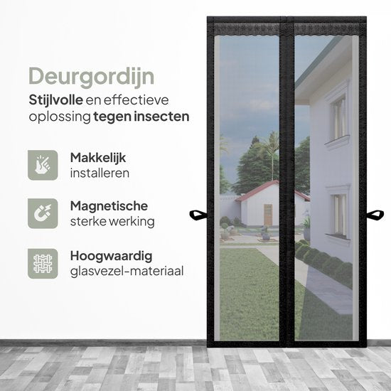 O'DADDY Türvorhang Deluxe FIBER - Magnetischer Fliegenvorhang - Für Neubauten und Standardtüren - Einfache Installation - Schwarzes Horn - 100x240 cm