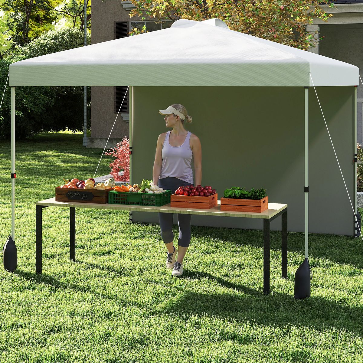 Coast Pop-up-Gartenpavillon – 3 x 3 m – abnehmbare Seitenwand – weiß