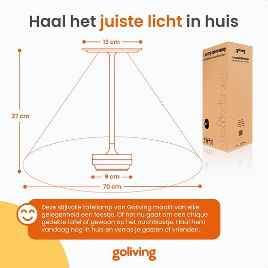 Goliving Tischlampe Wiederaufladbar - Kabellos und dimmbar - Moderne Touch-Lampe - Nachtlampe für das Schlafzimmer - Spritzwassergeschützt - 27 cm - Schwarz