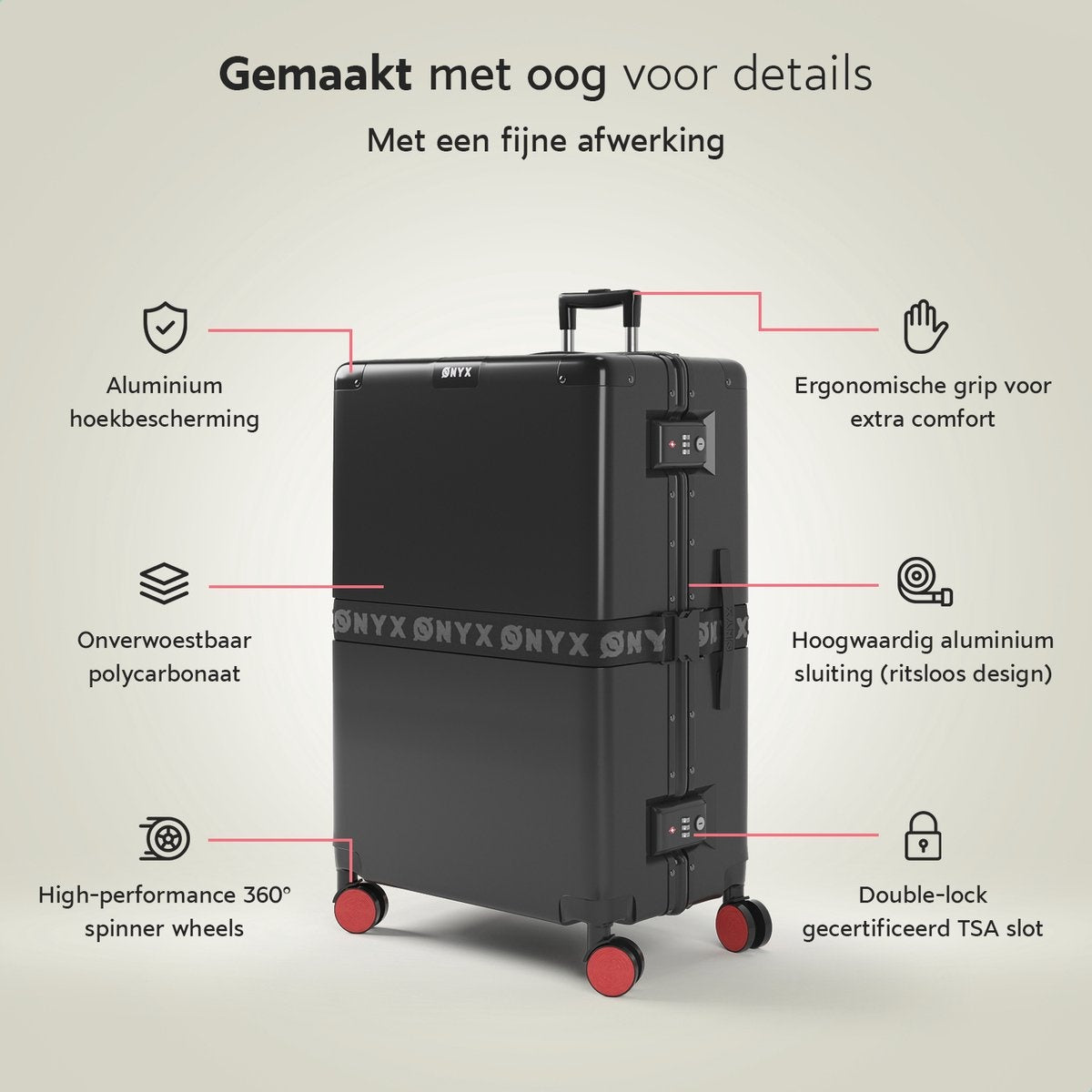 ONYX® - Check-in-Koffer 100L - TSA-Schloss - Leichter Trolley - Aluminiumverschluss - Schwarz