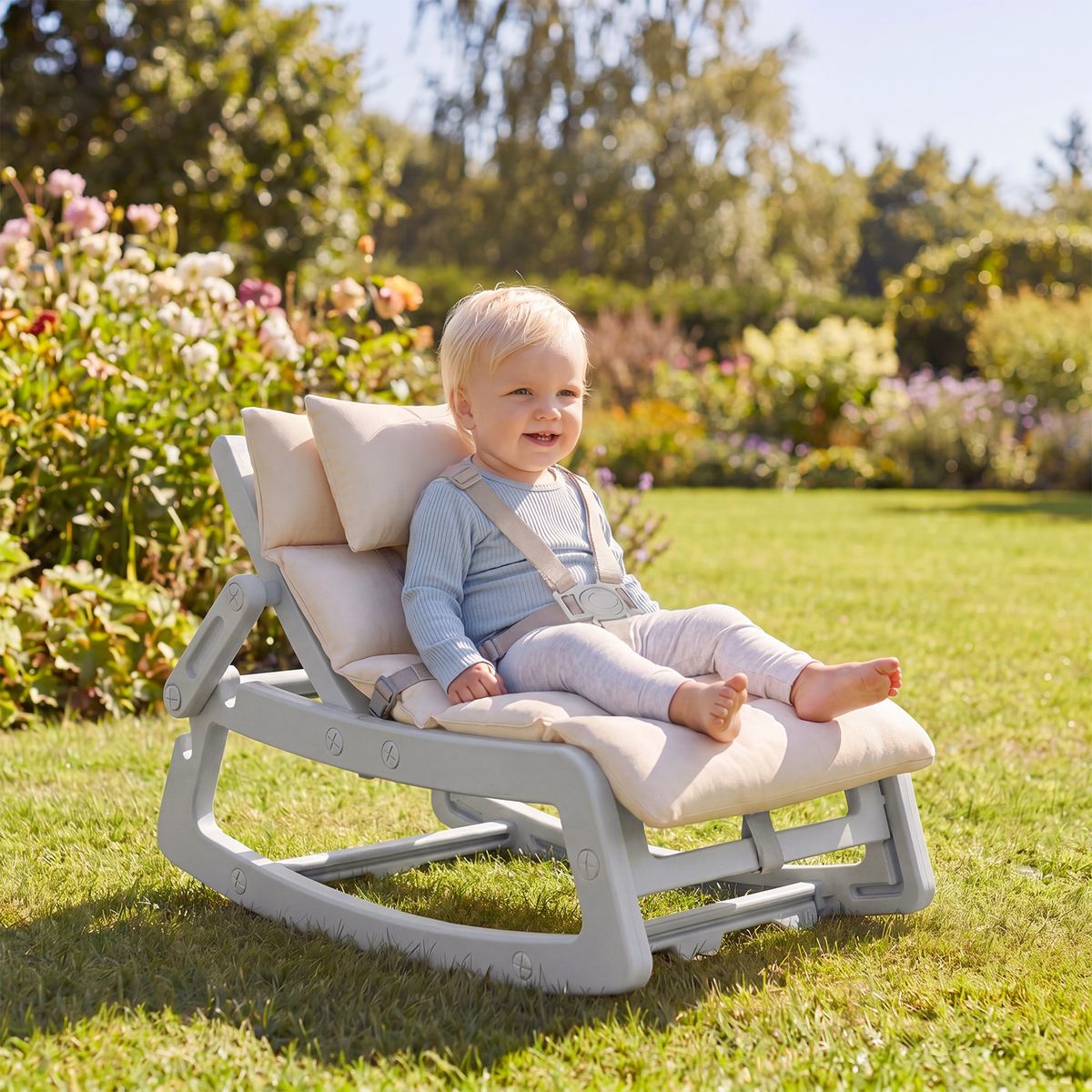 Coast 2-in-1-Schaukelstuhl für Kinder – verstellbare Rückenlehne – waschbares Sitzkissen – grau