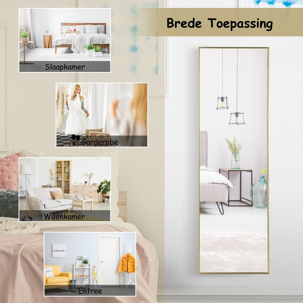 Coast 37 x 120 cm Ganzkörperspiegel mit höhenverstellbaren Hängehaken Wandspiegel Golden